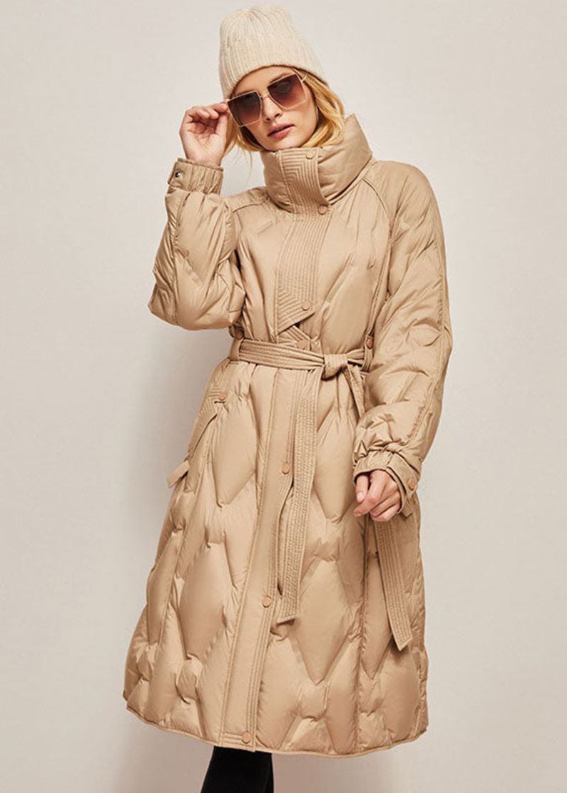 Plus Size Khaki Stativ Krage Glidelås Varme Duck Down Vinter Cinch Coats