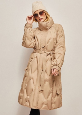 Plus Size Khaki Stativ Krage Glidelås Varme Duck Down Vinter Cinch Coats