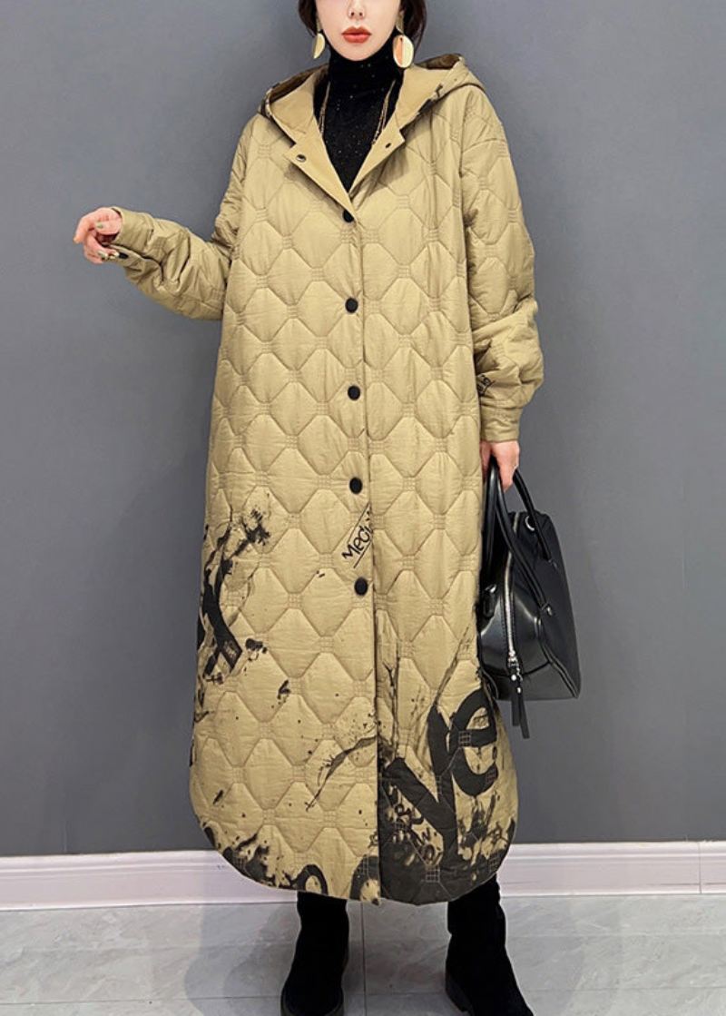 Plus Size Khaki Varm Fleece Tykk Knapp Lang Hette Parka Vinter - Dunjakker for kvinner