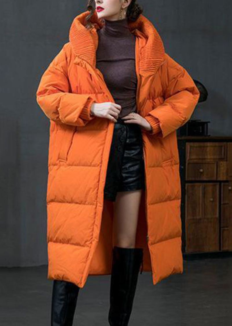 Plus Size Oransje Hette Zip Up Duck Down Coat Langermet - Dunjakker for kvinner