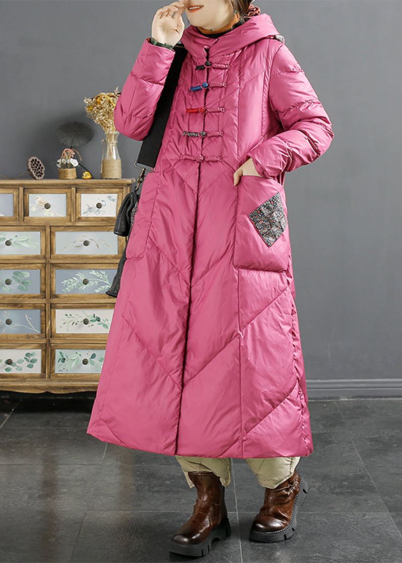 Retro Rose Hettelommer Kinesisk Knapp Duck Down Puffers Coat Winter