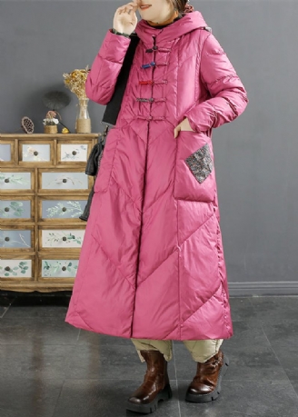 Retro Rose Hettelommer Kinesisk Knapp Duck Down Puffers Coat Winter