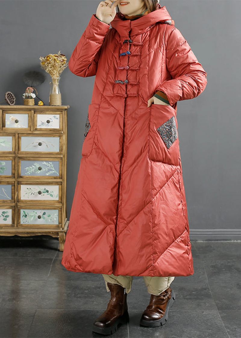 Retro Rose Hettelommer Kinesisk Knapp Duck Down Puffers Coat Winter - Dunjakker for kvinner