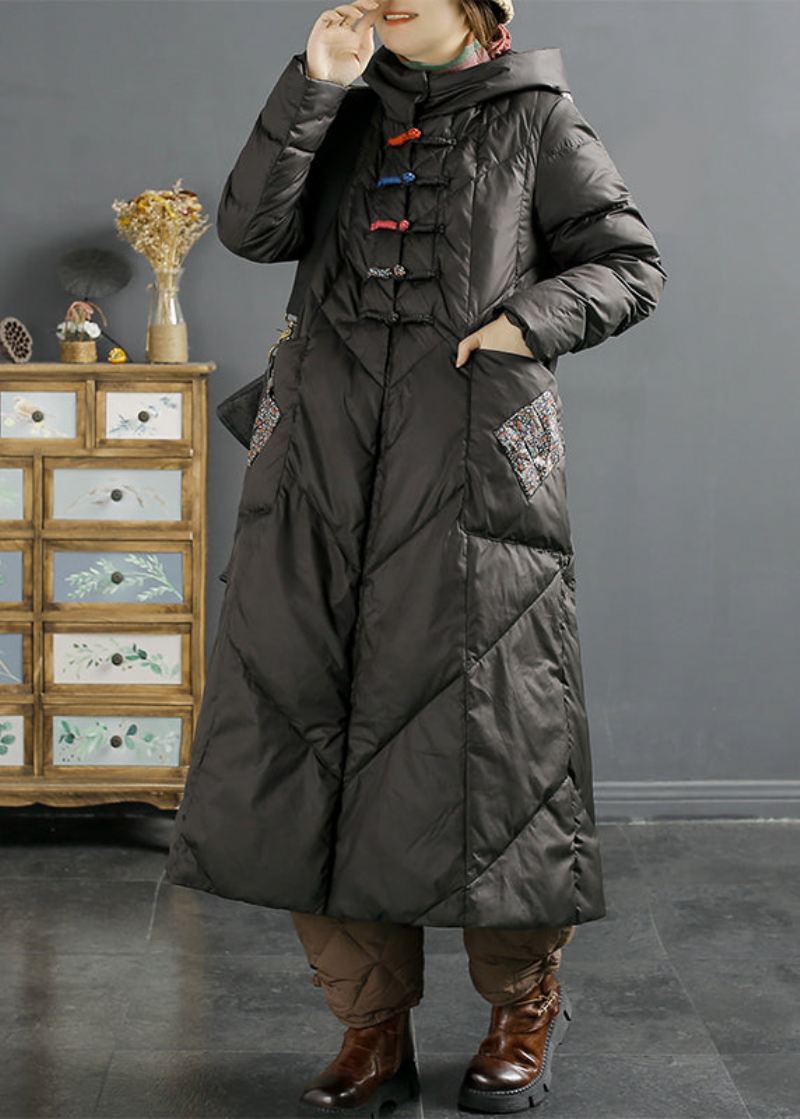 Retro Rose Hettelommer Kinesisk Knapp Duck Down Puffers Coat Winter - Dunjakker for kvinner