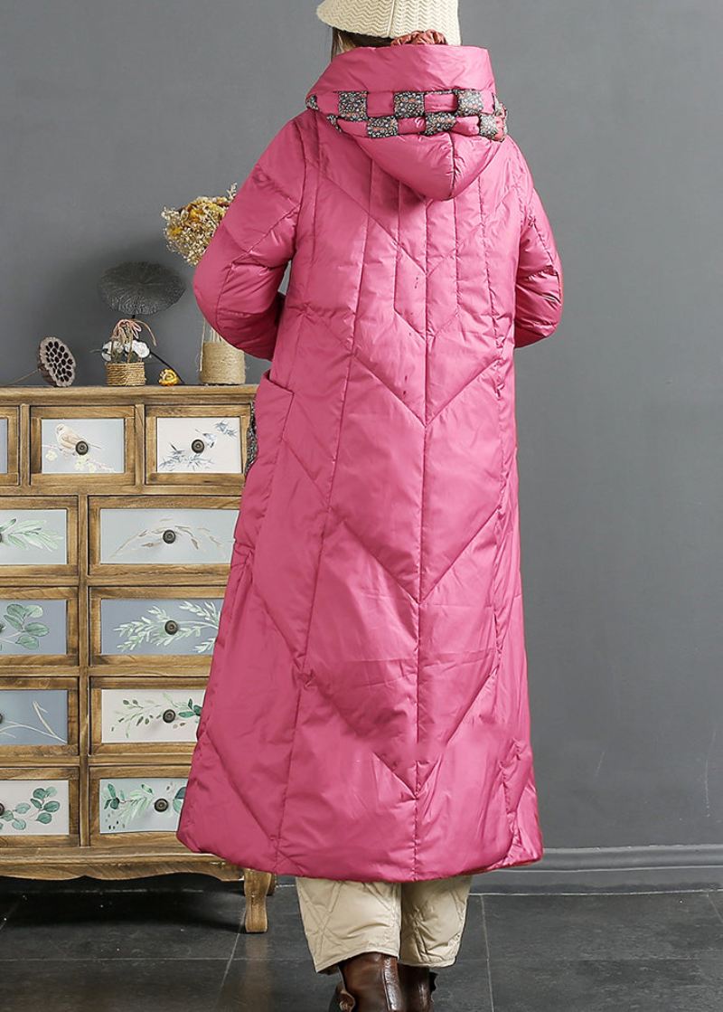 Retro Rose Hettelommer Kinesisk Knapp Duck Down Puffers Coat Winter - Dunjakker for kvinner