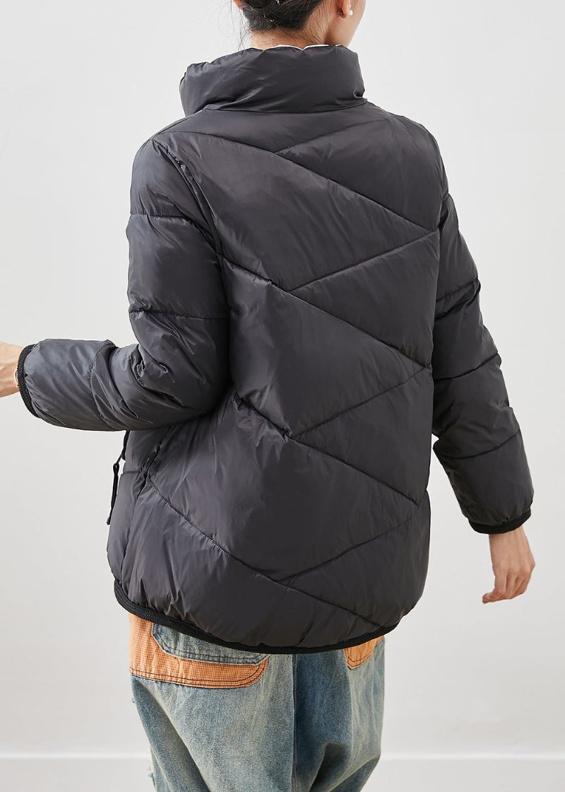 Simple Black Zip Up Duck Down Dunfrakker Vinter - Dunjakker for kvinner