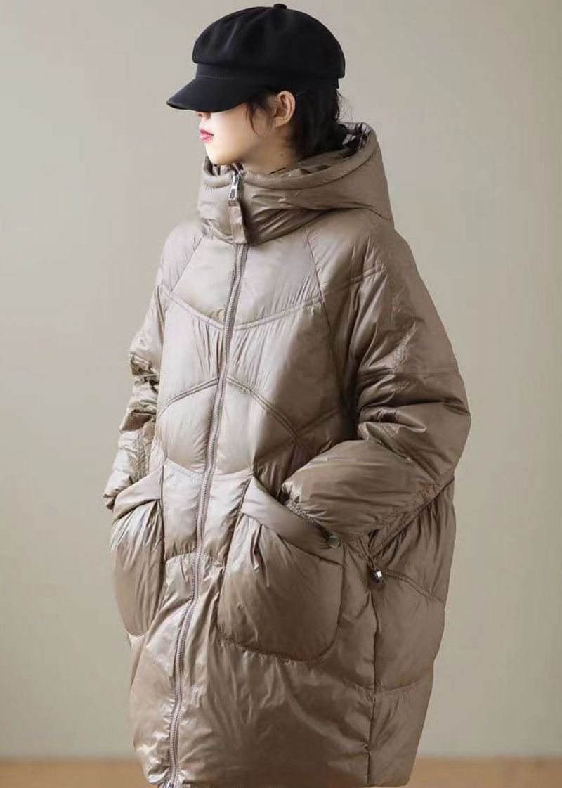 Sjokolade Trendy Duck Down Coats Zip Up Lommer Vinter - Dunjakker for kvinner