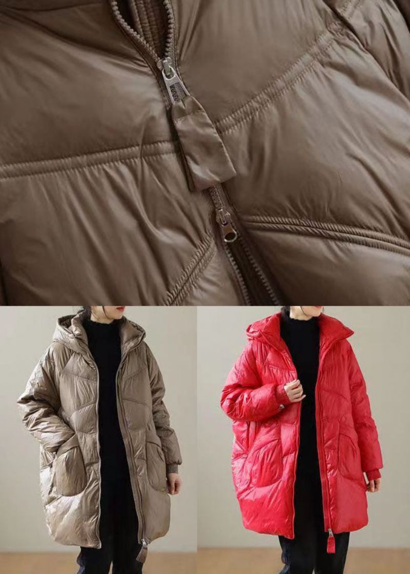 Sjokolade Trendy Duck Down Coats Zip Up Lommer Vinter - Dunjakker for kvinner