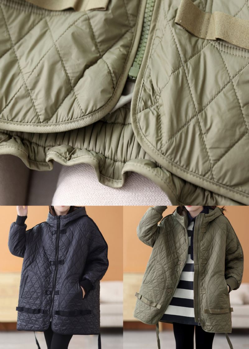 Sort Solid Patchwork Tykk Parka Zip Up Langermet - Dunjakker for kvinner