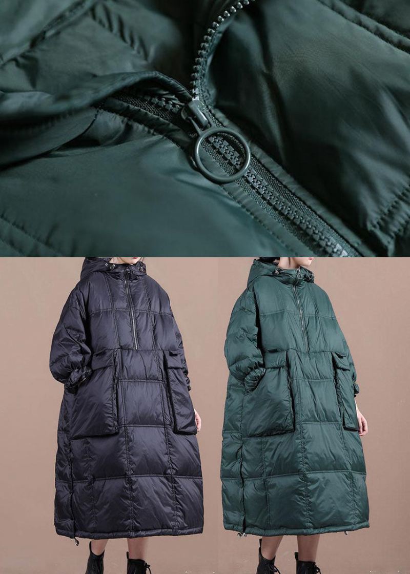 Sorte Lommer Fin Bomullsfylt Parka Zip Up Winter - Grønn