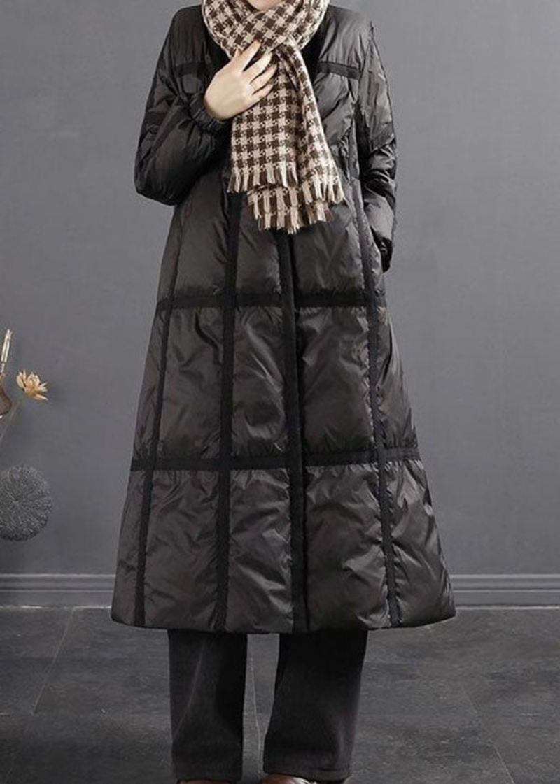 Svart Patchwork Tykk Andedunsfrakk Oversized Solid Winter - Dunjakker for kvinner