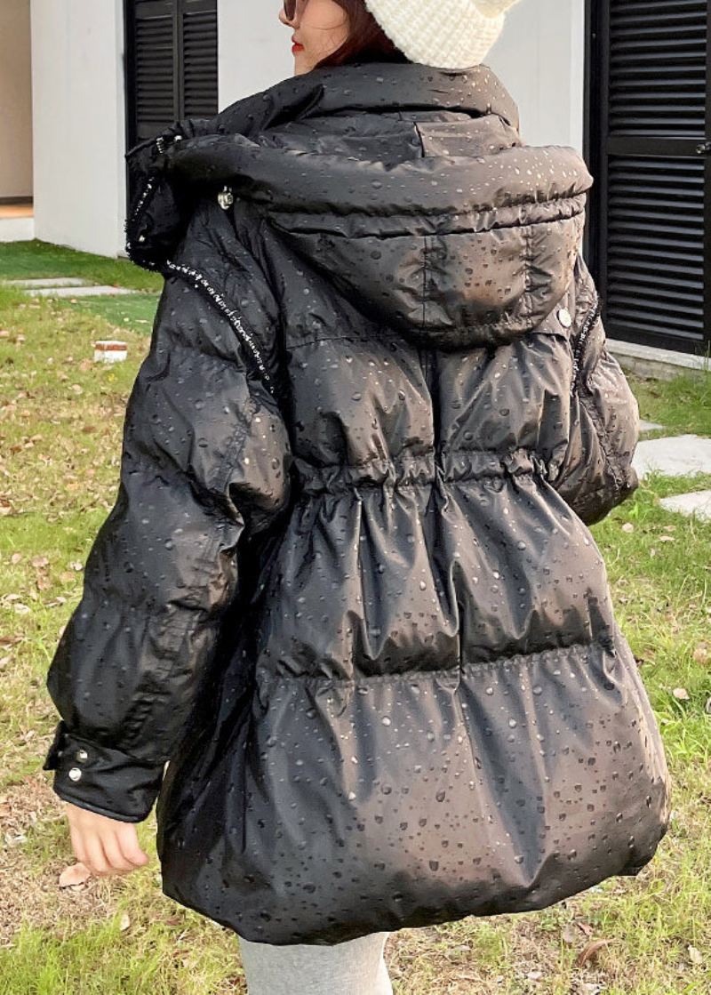 Svart Snøring Patchwork Avtagbar Erme Duck Down Puffer Coat Glidelås Langermet - Dunjakker for kvinner