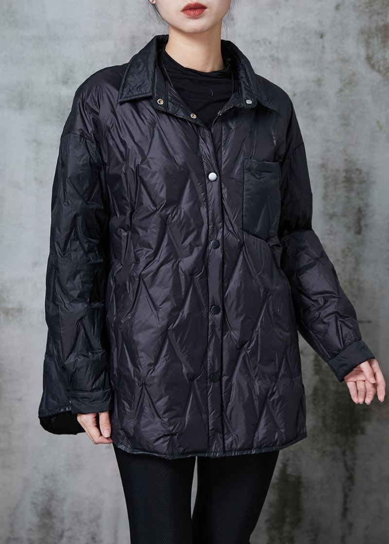 Svart Tykk Fin Bomulls Fylt Kåpe Oversized Pocket Winter - Dunjakker for kvinner