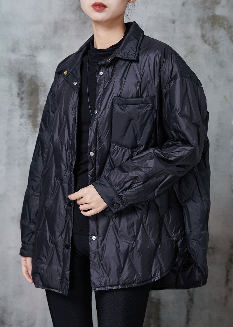 Svart Tykk Fin Bomulls Fylt Kåpe Oversized Pocket Winter - Dunjakker for kvinner