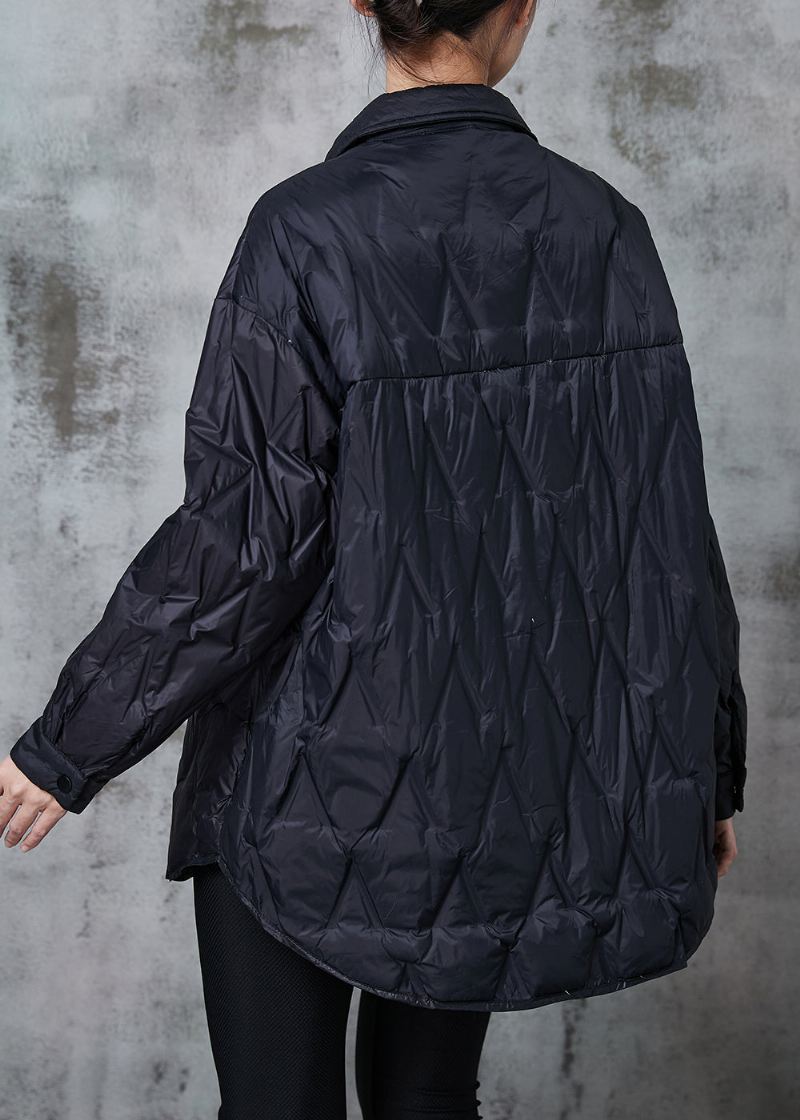 Svart Tykk Fin Bomulls Fylt Kåpe Oversized Pocket Winter - Dunjakker for kvinner