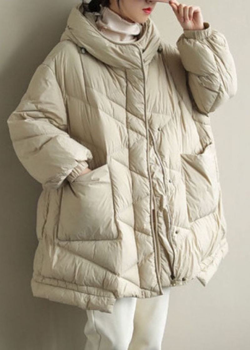 Trendy Beige Stativ Krage Varm Vinter Duck Down Coat