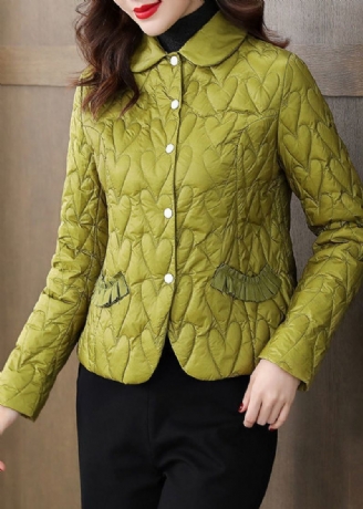 Uformell Gressgrønn Ruffled Patchwork Fin Bomullsfylt Dameparka Vinter