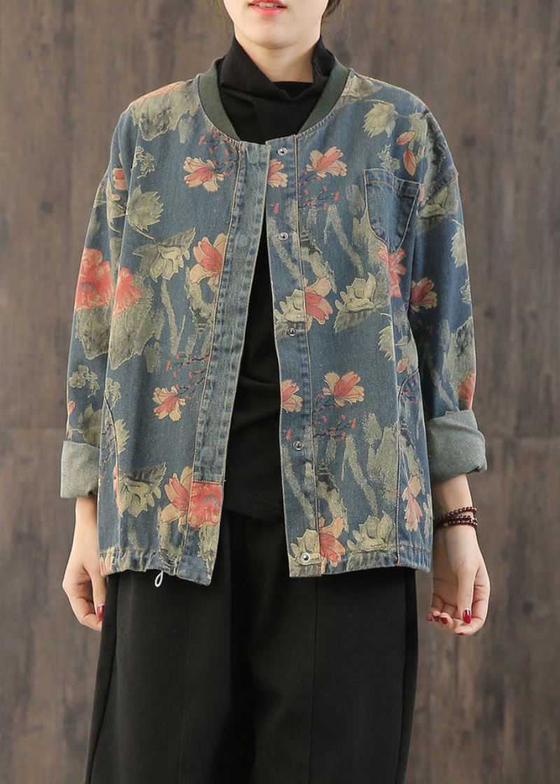 Uformell Retro Print Button Fall Denim Coat - Dunjakker for kvinner