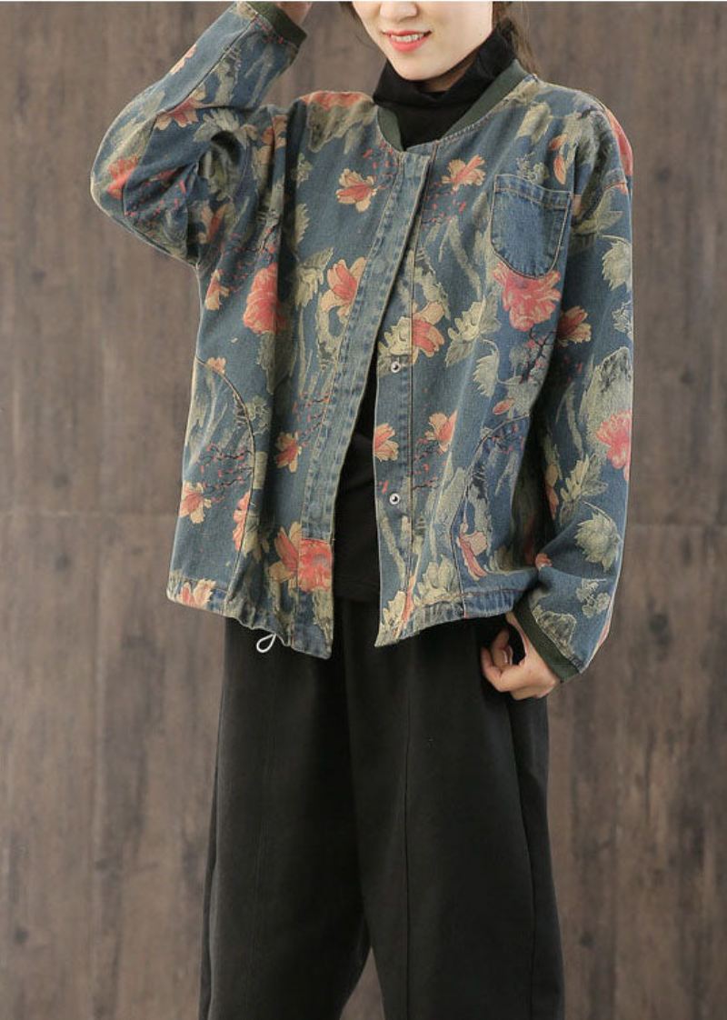 Uformell Retro Print Button Fall Denim Coat - Dunjakker for kvinner