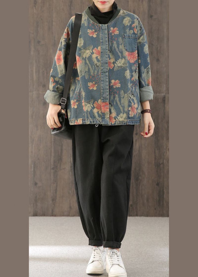 Uformell Retro Print Button Fall Denim Coat - Dunjakker for kvinner