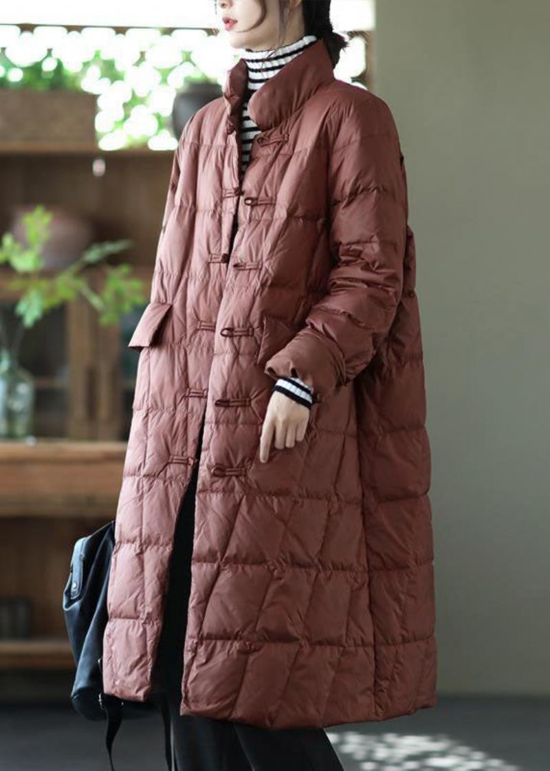 Vakker Gul Stativ Krage Orientalsk Knapp Solid Duck Down Puffer Coat Vinter - Dunjakker for kvinner