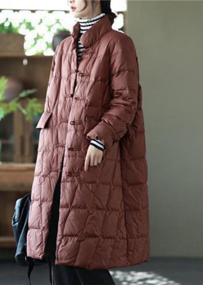 Vakker Gul Stativ Krage Orientalsk Knapp Solid Duck Down Puffer Coat Vinter - Dunjakker for kvinner