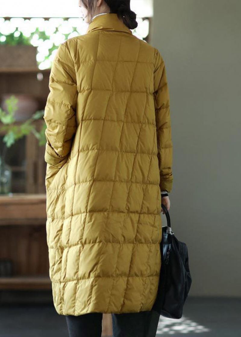 Vakker Gul Stativ Krage Orientalsk Knapp Solid Duck Down Puffer Coat Vinter - Dunjakker for kvinner