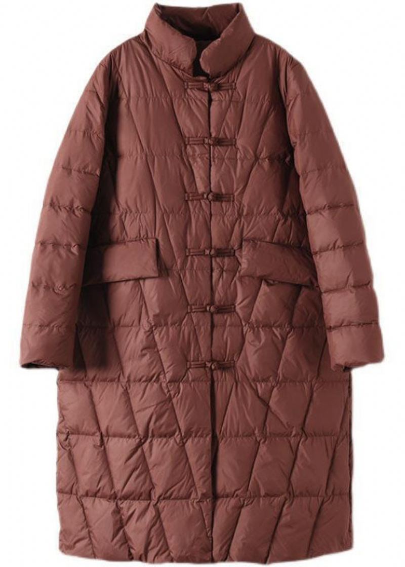 Vakker Gul Stativ Krage Orientalsk Knapp Solid Duck Down Puffer Coat Vinter - Dunjakker for kvinner