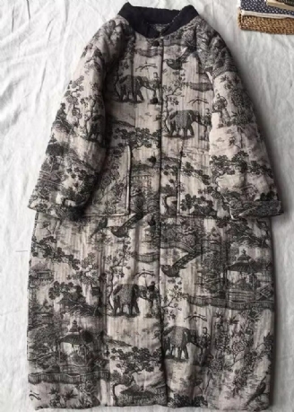 Vintage Aprikos Oversized Print Fin Bomullsfylt Lange Strøk Vinter