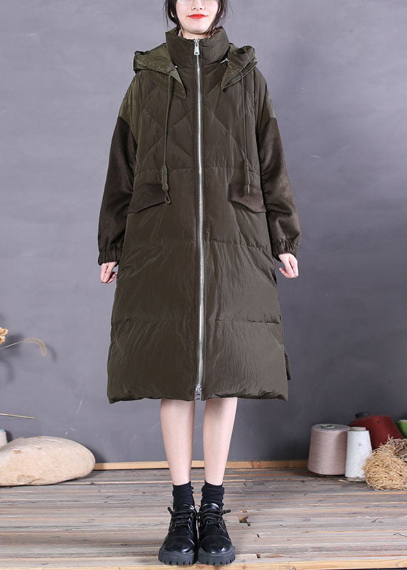 Vintage Grønn Zip Up Fin Duck Down Puffer Coat Vinter