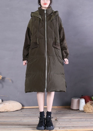 Vintage Grønn Zip Up Fin Duck Down Puffer Coat Vinter