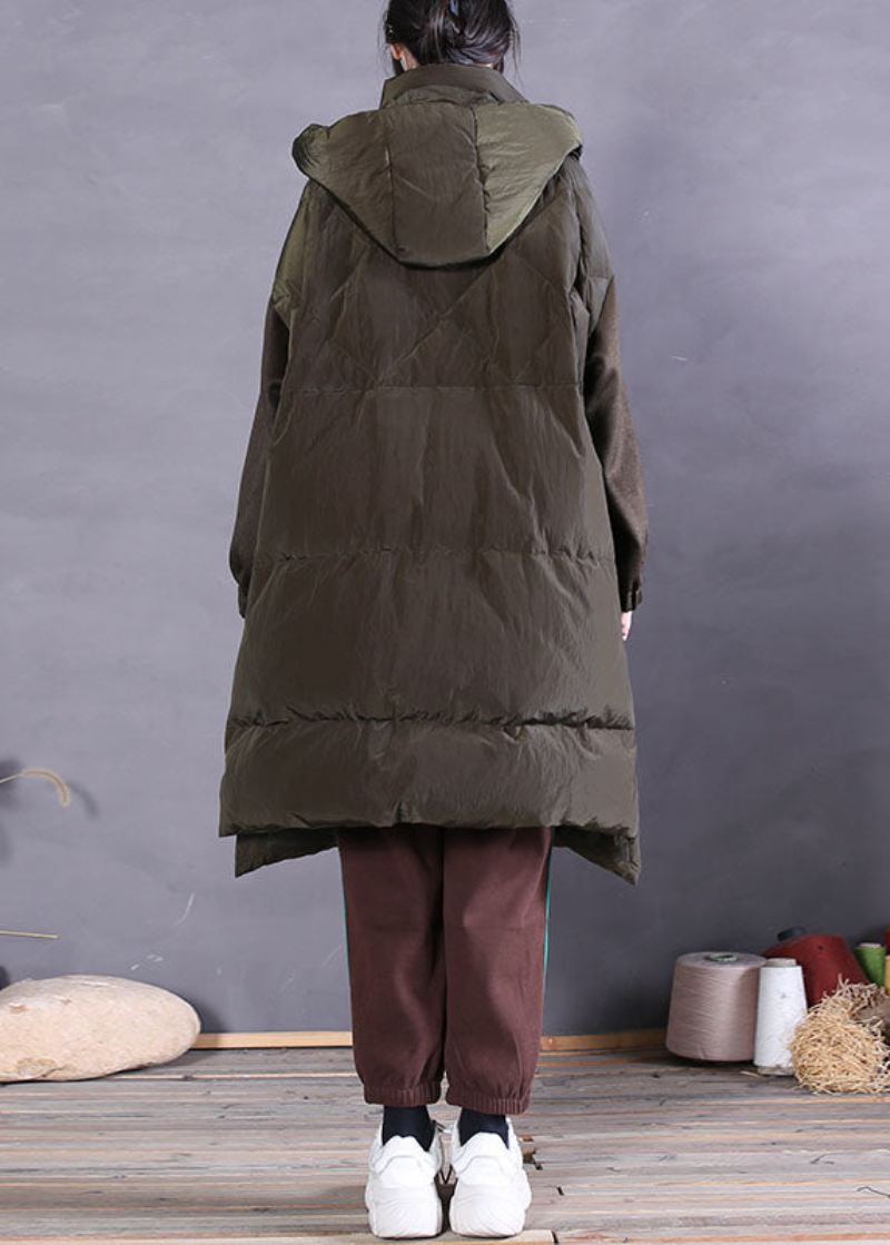 Vintage Grønn Zip Up Fin Duck Down Puffer Coat Vinter - Dunjakker for kvinner