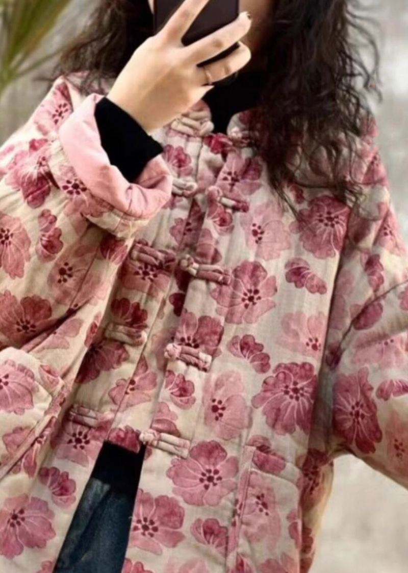 Vintage Rosa Oversized Print Fin Bomullsfylt Parkaer Winter - Dunjakker for kvinner