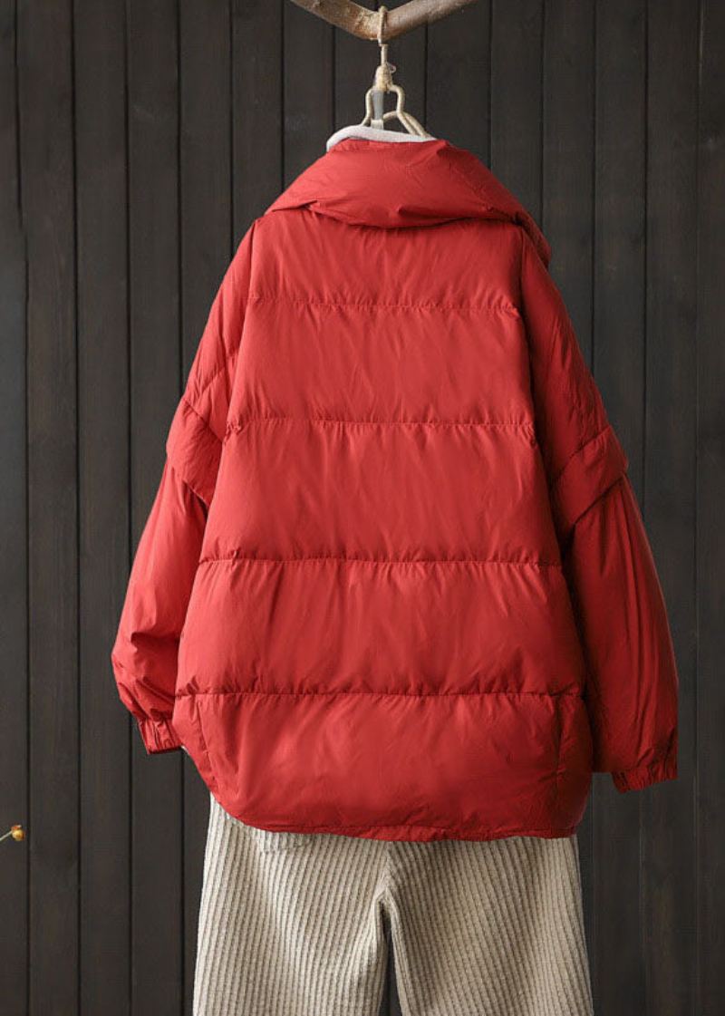 Vintage Svart Cinched Duck Down Coat Winter - Rød