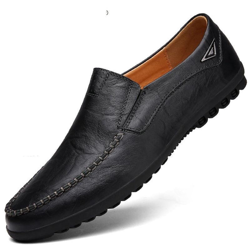 Ekte Skinn Herresko Uformell Luksus Italienske Loafers For Menn Mokkasiner Pustende Slip On Boat Sko - Svart