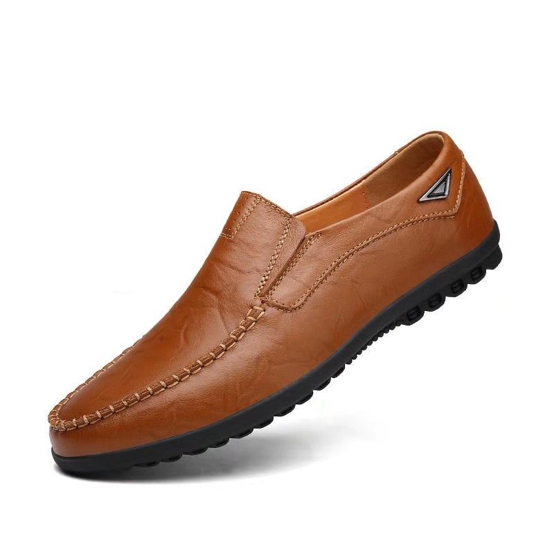 Ekte Skinn Herresko Uformell Luksus Italienske Loafers For Menn Mokkasiner Pustende Slip On Boat Sko - Svart