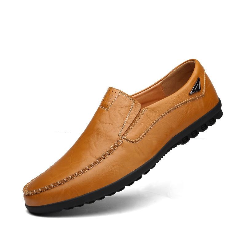 Ekte Skinn Herresko Uformell Luksus Italienske Loafers For Menn Mokkasiner Pustende Slip On Boat Sko - Svart