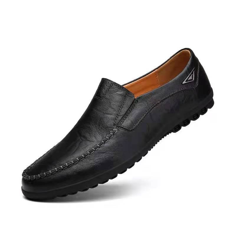 Ekte Skinn Herresko Uformell Luksus Italienske Loafers For Menn Mokkasiner Pustende Slip On Boat Sko - Svart