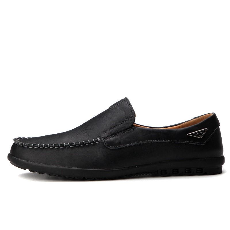 Ekte Skinn Herresko Uformell Luksus Italienske Loafers For Menn Mokkasiner Pustende Slip On Boat Sko - Svart