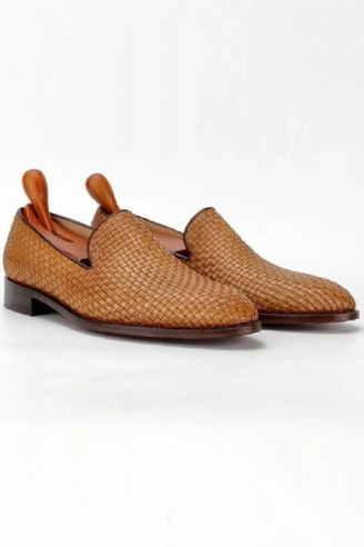 Håndlaget Loafer Vevd Strikket Skinnsåle Sko For Menn Sosial Sko Klassiske Sko Elegant Herre