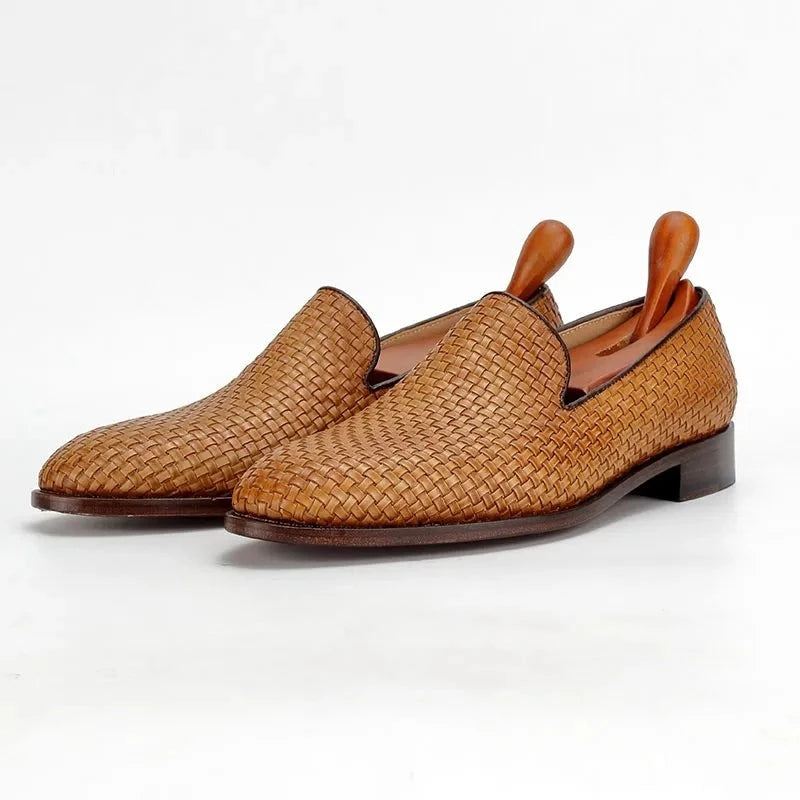 Håndlaget Loafer Vevd Strikket Skinnsåle Sko For Menn Sosial Sko Klassiske Sko Elegant Herre - Brun