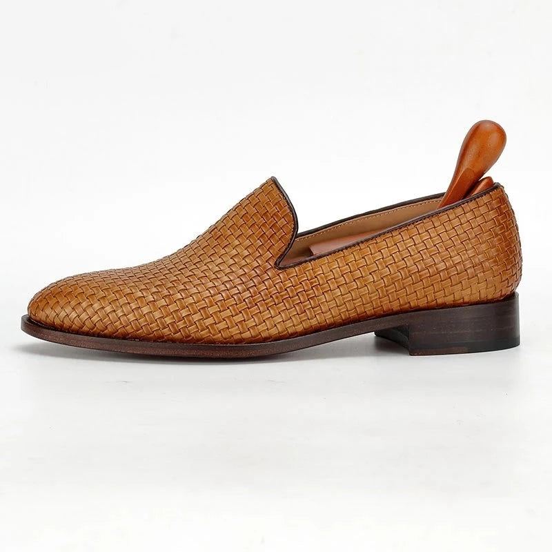 Håndlaget Loafer Vevd Strikket Skinnsåle Sko For Menn Sosial Sko Klassiske Sko Elegant Herre - Brun