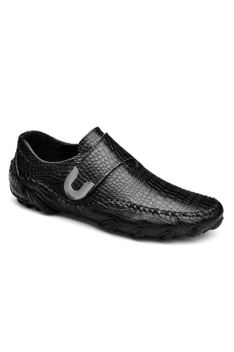 Klassiske Menn Sko Svart Skinn Slip-on Uformelle Loafers Hasp Mannlige Flater Brun