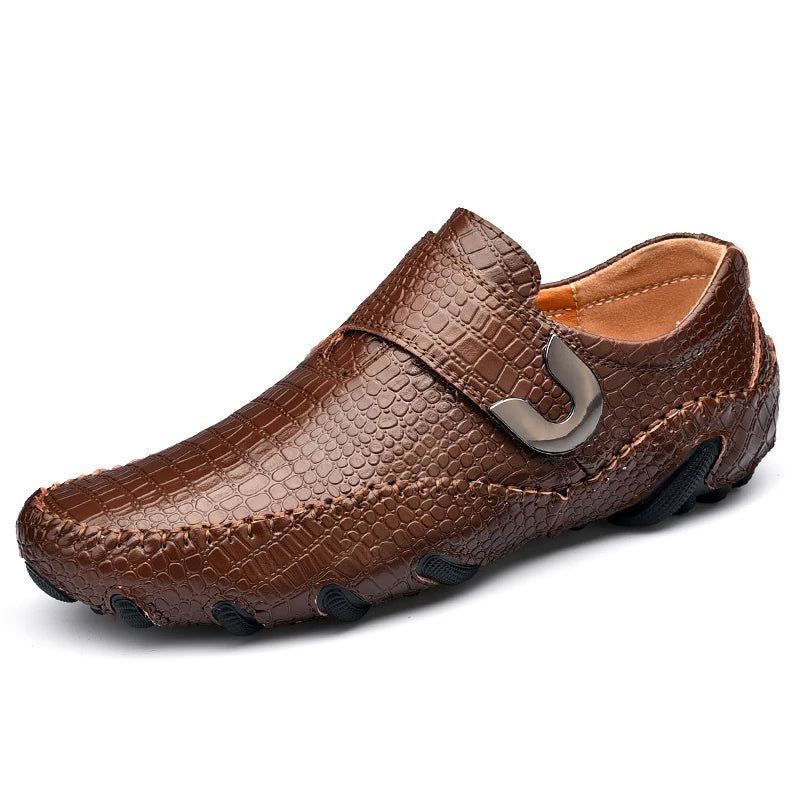 Klassiske Menn Sko Svart Skinn Slip-on Uformelle Loafers Hasp Mannlige Flater Brun - Brun