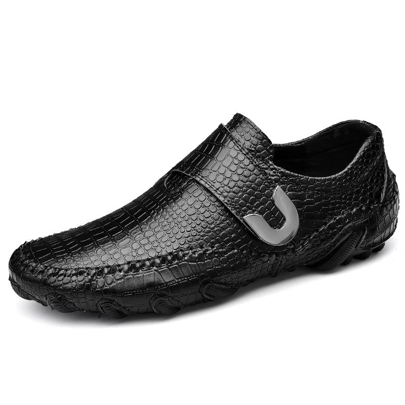 Klassiske Menn Sko Svart Skinn Slip-on Uformelle Loafers Hasp Mannlige Flater Brun - Brun