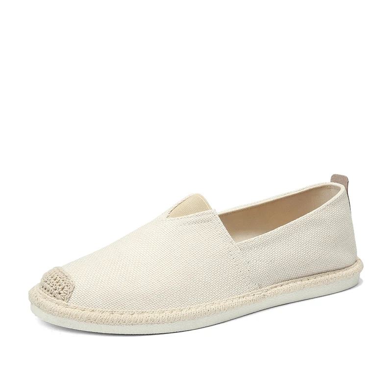 Solid Lerretssko For Menn Sommer Myke Loafers Pustende Komfortable Herresko Slip Wear - Beige