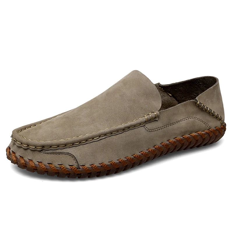 Sommer Menn Casual Slip On Leather Sko Myke Komfort Sko Loafers Herre - Khaki