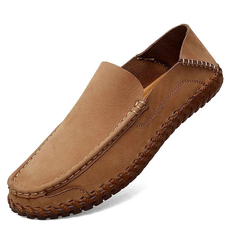 Sommer Menn Casual Slip On Leather Sko Myke Komfort Sko Loafers Herre - Khaki