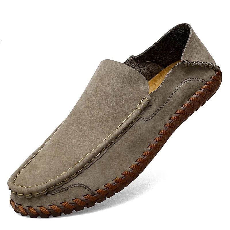 Sommer Menn Casual Slip On Leather Sko Myke Komfort Sko Loafers Herre - Khaki