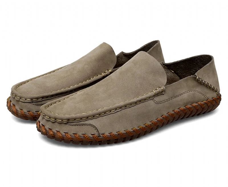 Sommer Menn Casual Slip On Leather Sko Myke Komfort Sko Loafers Herre - Khaki